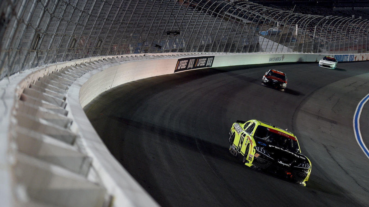 CONCORD, NORTH CAROLINA - MAY 25: Brandon Jones, driver of the #19 Menards/Pelonis Toyota, drives during the NASCAR Xfinity Series Alsco 300 at Charlotte Motor Speedway on May 25, 2020 in Concord, North Carolina.
