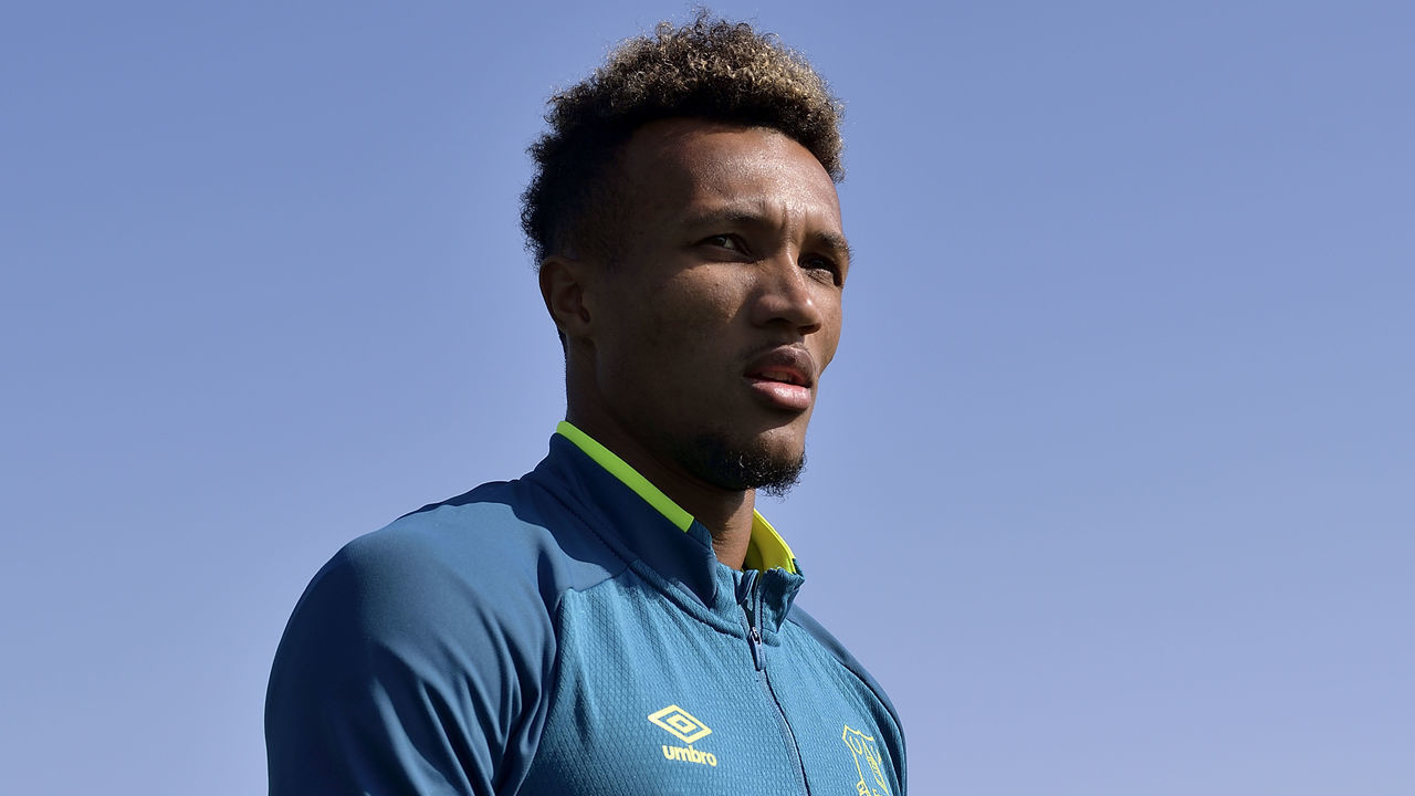 HALEWOOD, ENGLAND - AUGUST 12 (EXCLUSIVE COVERAGE) Jean-Philippe Gbamin during the Everton training session at USM Finch Farm on August 12, 2019 in Halewood, England.