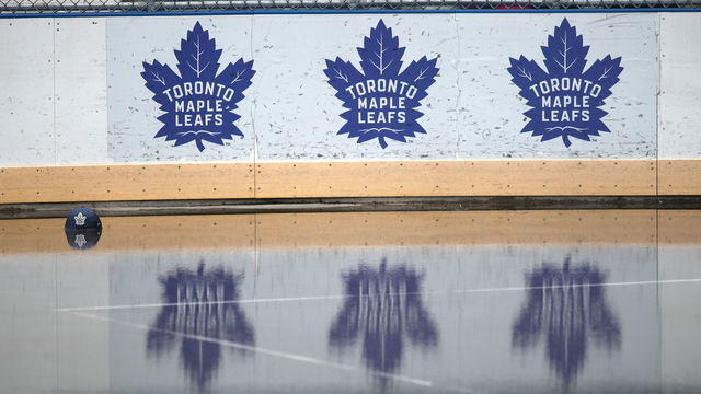 TORONTO, ON- MAY 19 - A Toronto Maple Leaf hat sits in the water of an outdoor rink in Regent Park as we face 60 days of the NHL season on pause. Even as Ontario begins to slowly emerge from lockdown moving into phase one of reopening people are still encouraged to maintain physical distance to slow the spread of COVID-19 in Toronto. May 19, 2020. (Steve Russell/Toronto Star via Getty Images)