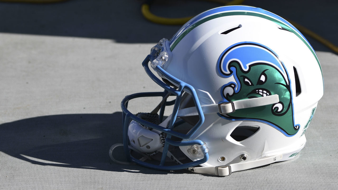 PHILADELPHIA, PA - NOVEMBER 16: Tulane Green Wave helmet sits on the field during the game between the Tulane Green Wave and the Temple Owls on November 16, 2019 at Lincoln Financial Field in Philadelphia PA.