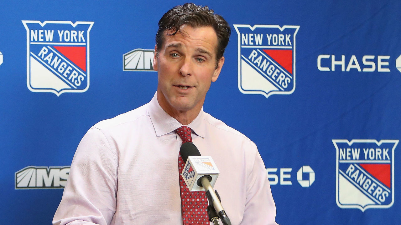 NEW YORK, NEW YORK - DECEMBER 02: David Quinn of the New York Rangers speaks with the media prior to the game against the Winnipeg Jets at Madison Square Garden on December 02, 2018 in New York City.