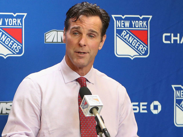 NEW YORK, NEW YORK - DECEMBER 02: David Quinn of the New York Rangers speaks with the media prior to the game against the Winnipeg Jets at Madison Square Garden on December 02, 2018 in New York City.