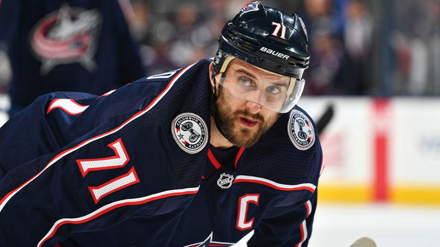 COLUMBUS, OH - DECEMBER 28: Nick Foligno #71 of the Columbus Blue Jackets skates against the Toronto Maple Leafs on December 28, 2018 at Nationwide Arena in Columbus, Ohio.
