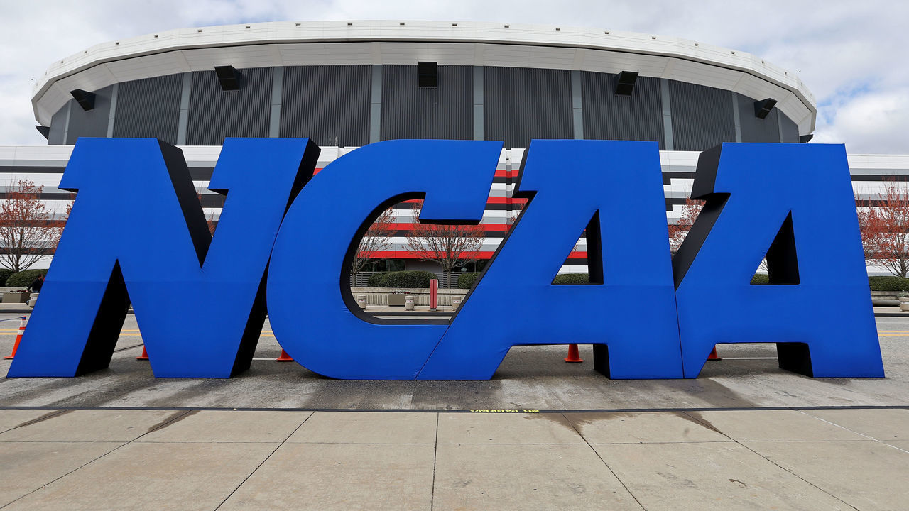 ATLANTA, GA - APRIL 05: A detail of giant NCAA logo is seen outside of the stadium on the practice day prior to the NCAA Men's Final Four at the Georgia Dome on April 5, 2013 in Atlanta, Georgia.