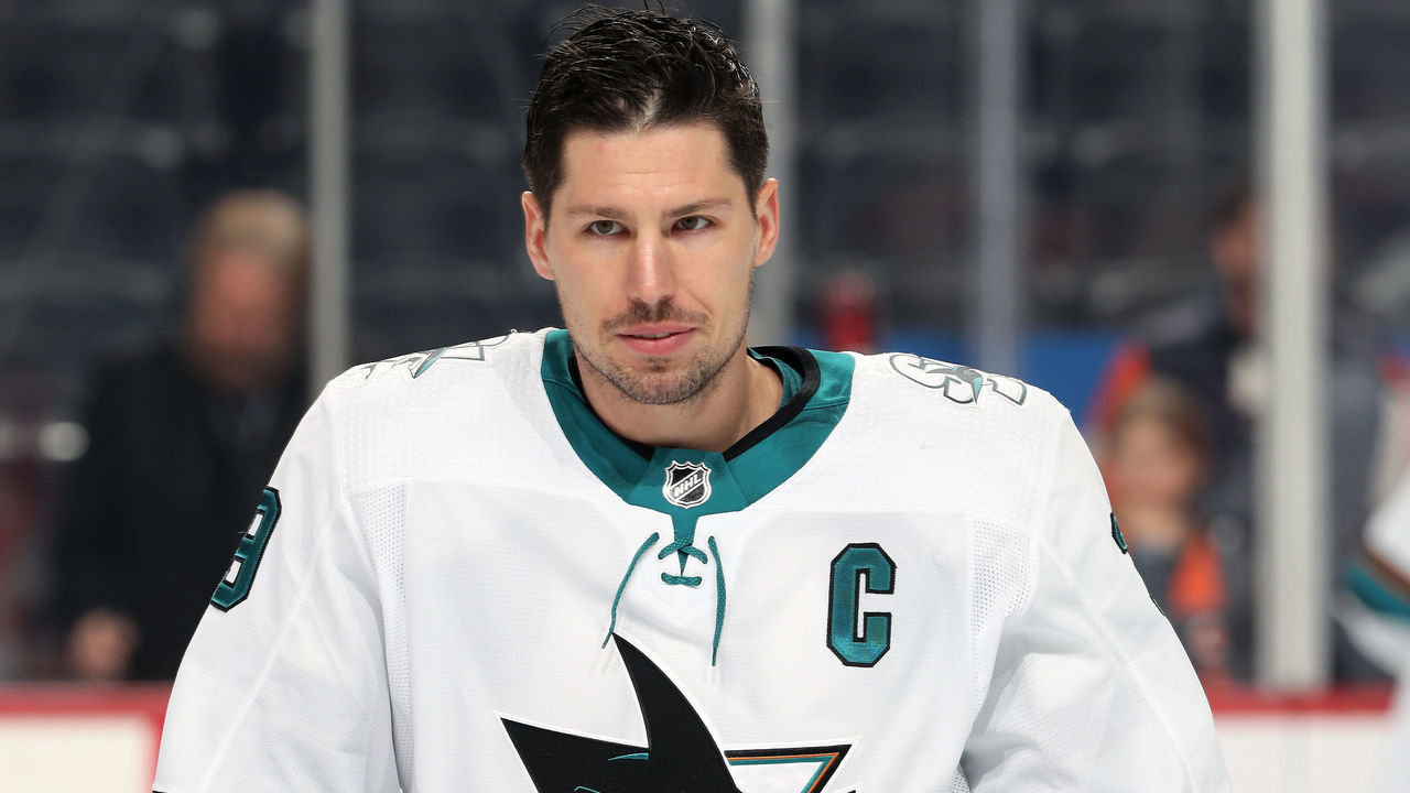 PHILADELPHIA, PA - FEBRUARY 25: Logan Couture #39 of the San Jose Sharks warms up against the Philadelphia Flyers on February 25, 2020 at the Wells Fargo Center in Philadelphia, Pennsylvania.