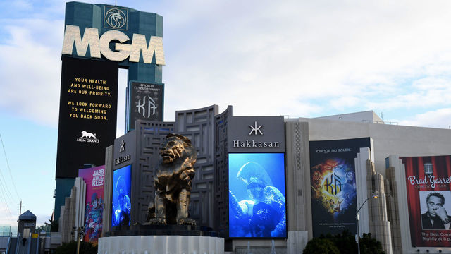 LAS VEGAS, NEVADA - MARCH 17: The marquee at MGM Grand Hotel & Casino displays a message after the Las Vegas Strip resort was closed as the coronavirus continues to spread across the United States on March 17, 2020 in Las Vegas, Nevada. MGM Resorts International suspended operations at all of its Las Vegas properties until further notice to combat the spread of the virus. The World Health Organization declared the coronavirus (COVID-19) a global pandemic on March 11th.
