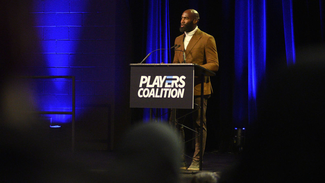 Eagles Safety and Players Coalition Co-Founder Malcolm Jenkins speaks during the Players Coalition Town Hall on Policing in the city, at Community College of Philadelphia, PA, on October 28 2019.