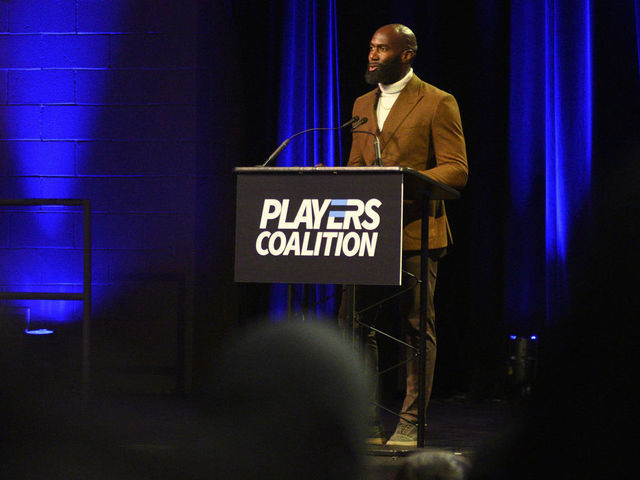 Eagles Safety and Players Coalition Co-Founder Malcolm Jenkins speaks during the Players Coalition Town Hall on Policing in the city at Community College of Philadelphia PA on October 28 2019