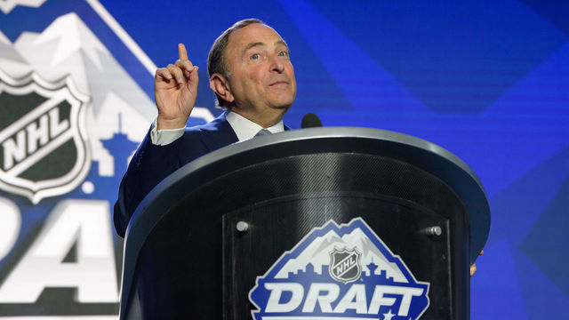 VANCOUVER, BC - JUNE 21: NHL Commissioner Gary Bettman on stage prior to the first round of the 2019 NHL Draft at Rogers Arena on June 21, 2019 in Vancouver, British Columbia, Canada.