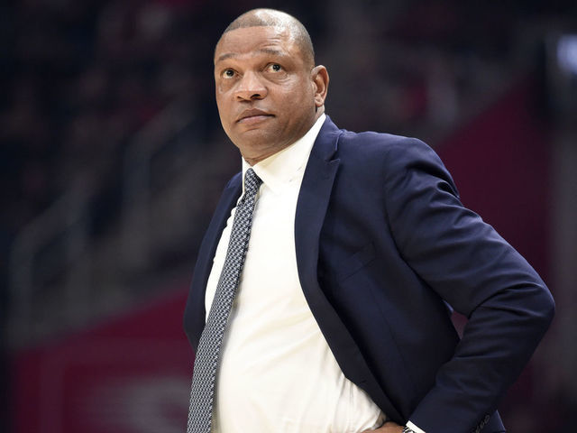 CLEVELAND, OHIO - FEBRUARY 09: Head coach Doc Rivers of the LA Clippers watches from the sidelines during the first half against the Cleveland Cavaliers at Rocket Mortgage Fieldhouse on February 09, 2020 in Cleveland, Ohio. NOTE TO USER: User expressly acknowledges and agrees that, by downloading and/or using this photograph, user is consenting to the terms and conditions of the Getty Images License Agreement.