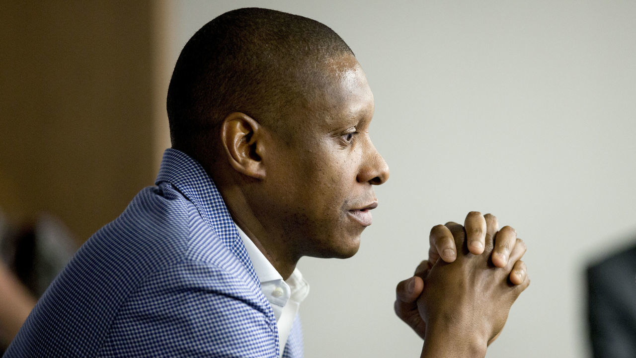 TORONTO, ON - MAY 30 - Toronto Raptors General manager Masai Ujiri has a season ending press conference at the Biosteel Centre in Toronto on May 30, 2016. (Carlos Osorio/Toronto Star via Getty Images)