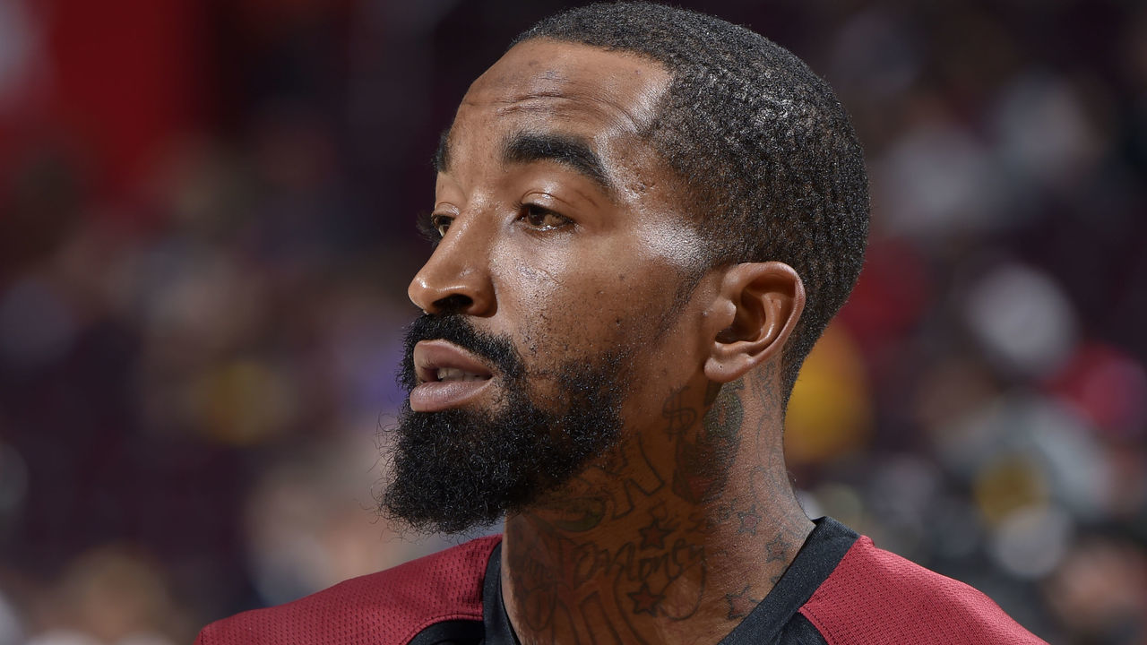 CLEVELAND, OH - OCTOBER 8: JR Smith #5 of the Cleveland Cavaliers reacts before a pre-season game against Indiana Pacers on October 8, 2018 at Quicken Loans Arena, in Cleveland, Ohio. NOTE TO USER: User expressly acknowledges and agrees that, by downloading and/or using this Photograph, user is consenting to the terms and conditions of the Getty Images License Agreement. Mandatory Copyright Notice: Copyright 2018 NBAE