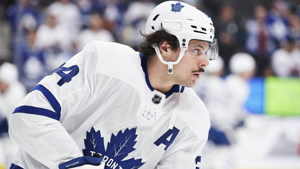 SAN JOSE, CA - MARCH 03: Toronto Maple Leafs center Auston Matthews (34) skates before the San Jose Sharks game versus the Toronto Maple Leafs on March 3, 2020, at SAP Center at San Jose in San Jose, CA