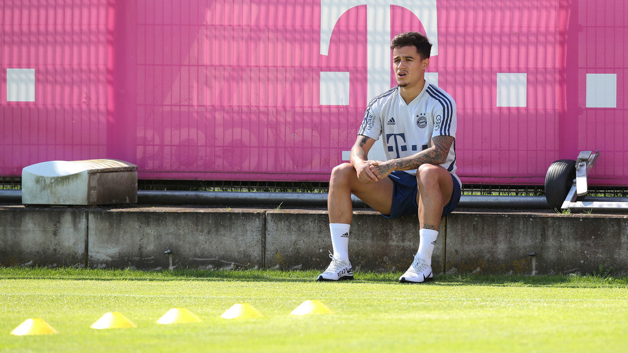 MUNICH, GERMANY - MAY 19: Philippe Coutinho rests during a rehab training session at Saebener Strasse training ground on May 19, 2020 in Munich, Germany.