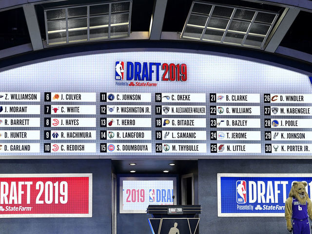 NEW YORK, NEW YORK - JUNE 20: The first round draft board is seen during the 2019 NBA Draft at the Barclays Center on June 20, 2019 in the Brooklyn borough of New York City.