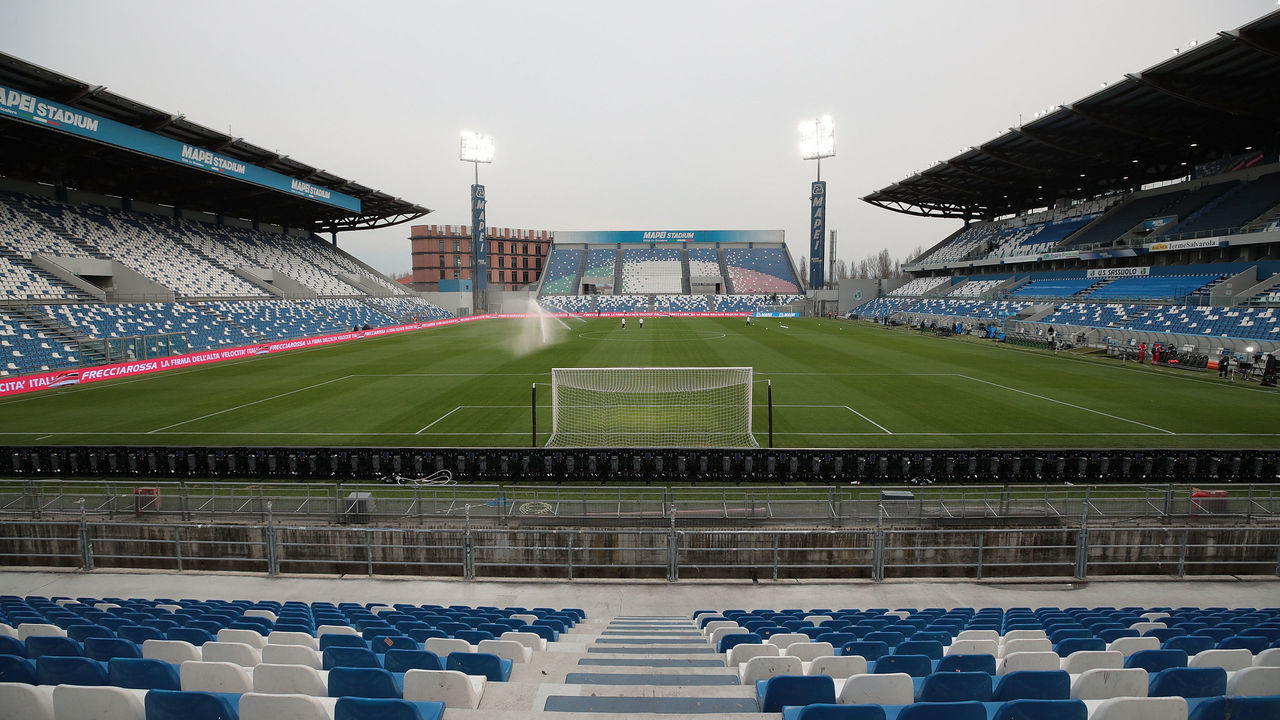 REGGIO NELL'EMILIA, ITALY - MARCH 09: A general view inside the empty stadium as fans cannot attend the match due to the medical emergency Covid-19 (Coronavirus), prior to the Serie A match between US Sassuolo and Brescia Calcio at Mapei Stadium - Citta del Tricolore on March 9, 2020 in Reggio nell'Emilia, Italy