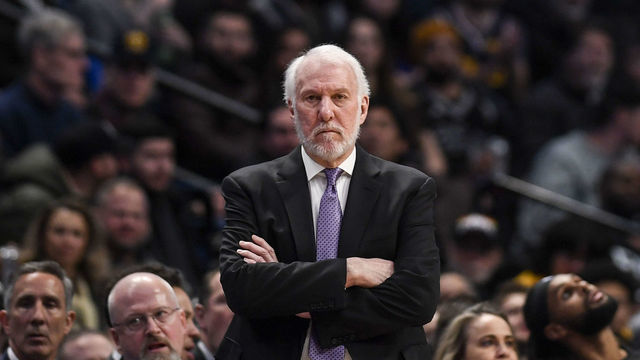 DENVER, CO - FEBRUARY 10: Gregg Popovich of the San Antonio Spurs watches the action agains the Denver Nuggets during the third quarter on Monday, February 10, 2020.