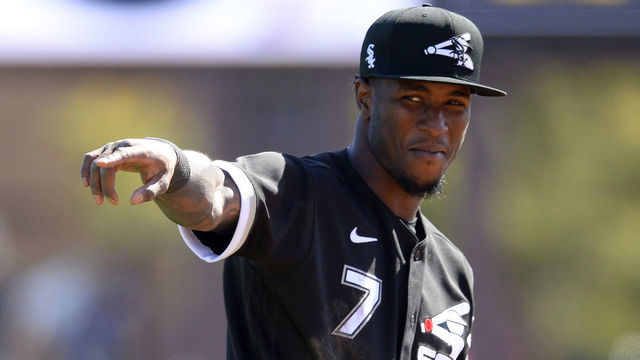 GLENDALE, ARIZONA - MARCH 08: Tim Anderson #7 of the Chicago White Sox looks on against the Kansas City Royals on March 8, 2020 at Camelback Ranch in Glendale Arizona.