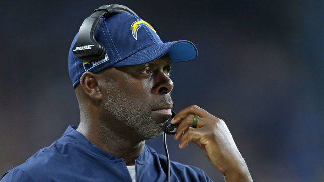 Los Angeles Chargers head coach Anthony Lynn follows the third quarter during the second half of an NFL football game against the Detroit Lions in Detroit, Michigan USA, on Sunday, September 15, 2019