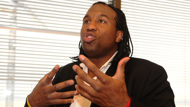 NOV 3rd 2011.pics of Ex enforcer Georges Laraque who has a new book out.he was interviewed in cafeteria. .(COLIN MCCONNELL STAR) .