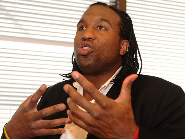 NOV 3rd 2011.pics of Ex enforcer Georges Laraque who has a new book out.he was interviewed in cafeteria. .(COLIN MCCONNELL STAR) .