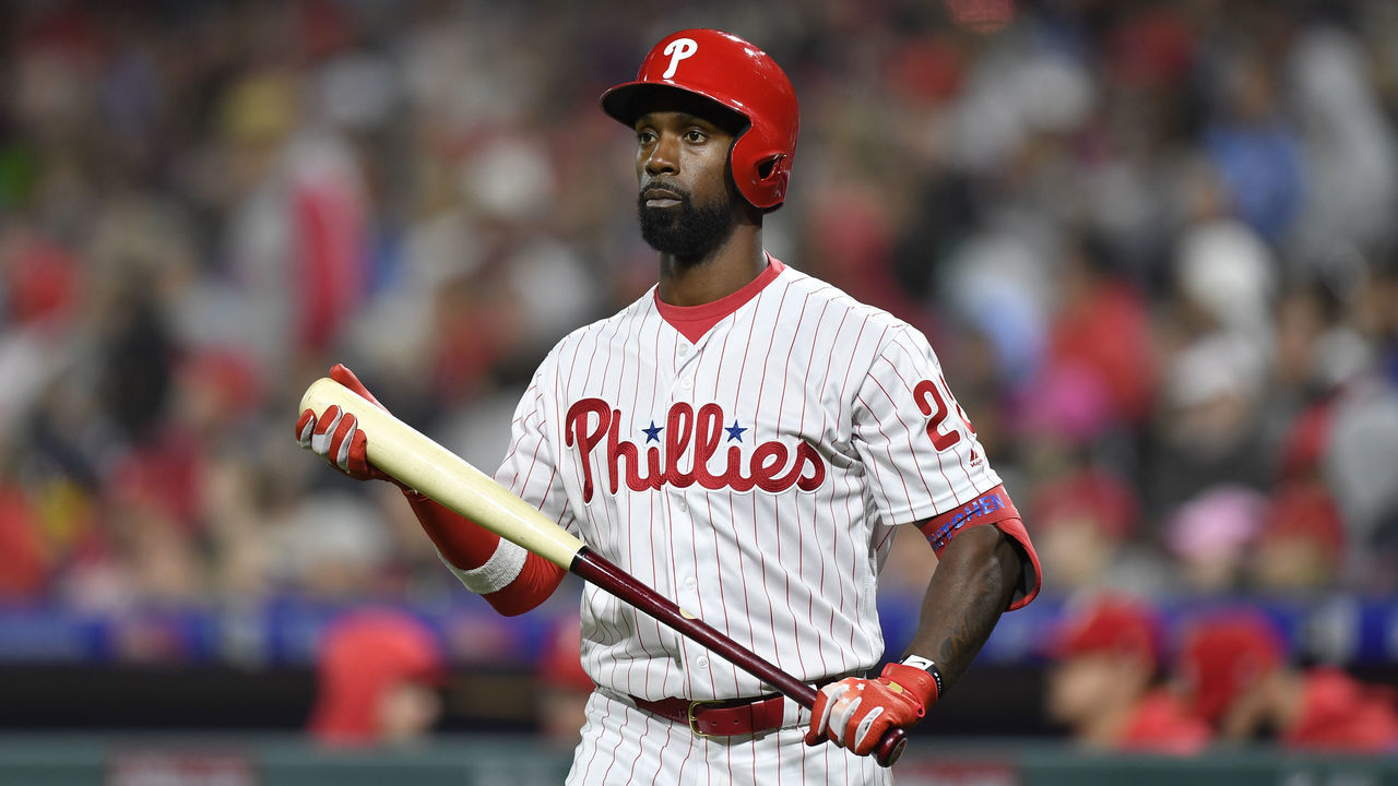 PHILADELPHIA, PA - MAY 14: Philadelphia Phillies center fielder Andrew McCutchen (22) heads to the plate during the MLB game between the Milwaukee Brewers and the Philadelphia Phillies on May 14, 2019 at Citizens Bank Park in Philadelphia PA.