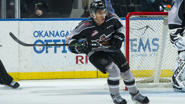 KELOWNA, BC - JANUARY 26: Justin Sourdif #42 of the Vancouver Giants skates against the Kelowna Rockets at Prospera Place on January 26, 2020 in Kelowna, Canada.