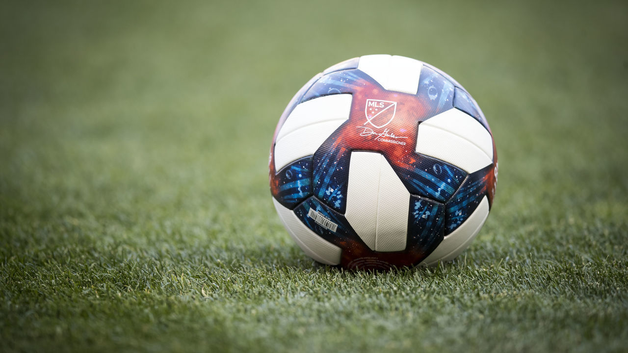 HARRISON, NJ - MAY 19: Major League Soccer game ball with the signature of Don Garber Commissioner before the MLS match between Atlanta United FC and New York Red Bulls at Red Bull Arena on May 19 2019 in Harrison, NJ, USA. The New York Red Bulls won the match with a score of 1 to 0.