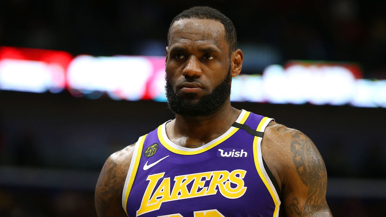 NEW ORLEANS, LOUISIANA - MARCH 01: LeBron James #23 of the Los Angeles Lakers reacts during the first half against the New Orleans Pelicans at the Smoothie King Center on March 01, 2020 in New Orleans, Louisiana.