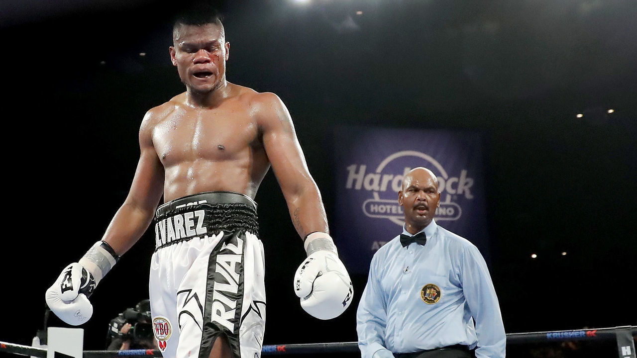 ATLANTIC CITY, NJ - AUGUST 04: Eleider Alvarez walks to his corner after he knocked down Sergey Kovalev the first time in the seventh round during the WBO/IBA Light Heavyweight Title bout at the Hard Rock Hotel & Casino Atlantic City on August 4, 2018 in Atlantic City, New Jersey.