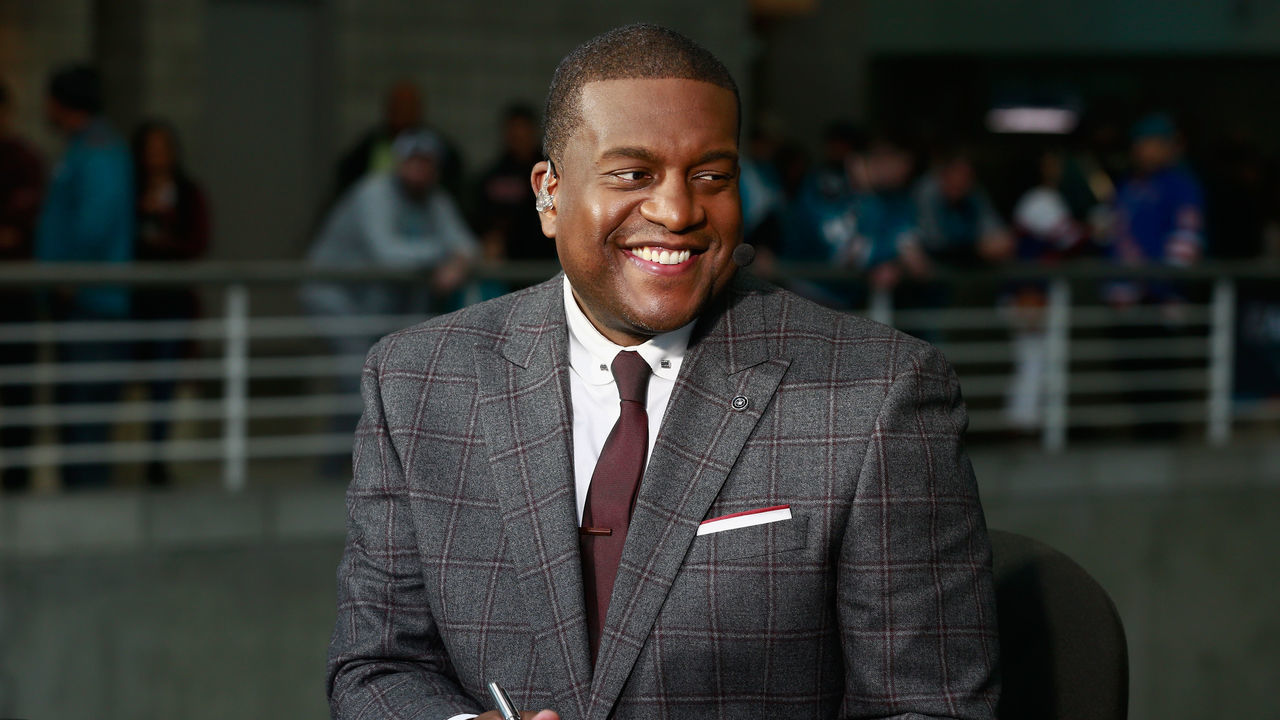SAN JOSE, CA - JANUARY 26: NHL Network analyst Kevin Weekes speaks during the 2019 Honda NHL All-Star Game pre-game show at SAP Center on January 26, 2019 in San Jose, California.