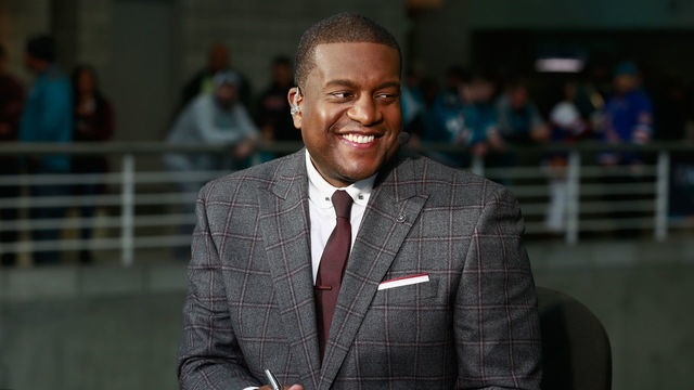SAN JOSE, CA - JANUARY 26: NHL Network analyst Kevin Weekes speaks during the 2019 Honda NHL All-Star Game pre-game show at SAP Center on January 26, 2019 in San Jose, California.