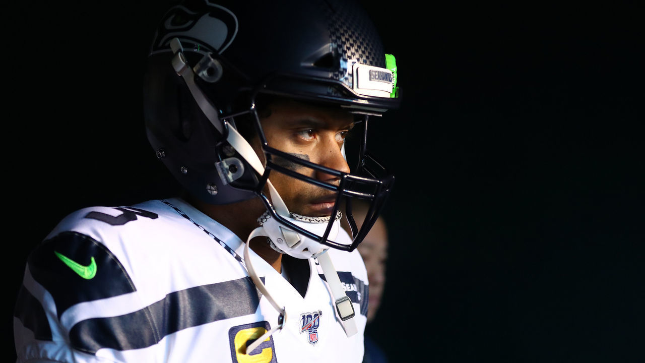 PHILADELPHIA, PA - JANUARY 05: Seattle Seahawks Quarterback Russell Wilson (3) enters the field before the NFL Playoff Game between the Seattle Seahawks and Philadelphia Eagles on January 05, 2020 at Lincoln Financial Field in Philadelphia, PA.