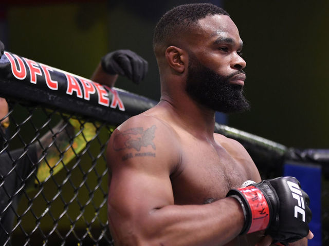 LAS VEGAS, NEVADA - MAY 30: Tyron Woodley prepares to fight Gilbert Burns of Brazil in their welterweight fight during the UFC Fight Night event at UFC APEX on May 30, 2020 in Las Vegas, Nevada.