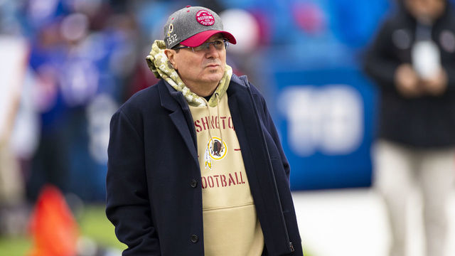 ORCHARD PARK, NY - NOVEMBER 03: Dan Snyder owner of the Washington Redskins watches warm ups before the game against the Buffalo Bills at New Era Field on November 3, 2019 in Orchard Park, New York. Buffalo defeats Washington 24-9.