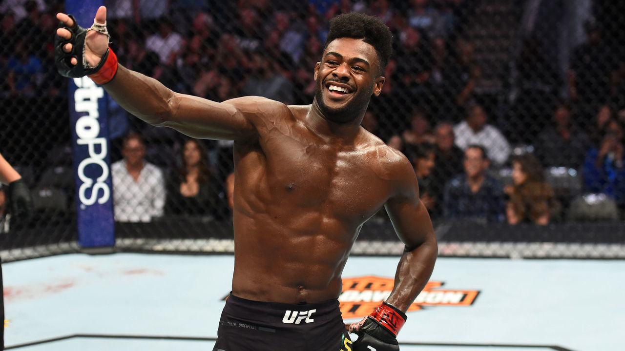 DALLAS, TX - SEPTEMBER 08: Aljamain Sterling celebrates his submission victory over Cody Stamann in their bantamweight fight during the UFC 228 event at American Airlines Center on September 8, 2018 in Dallas, Texas.