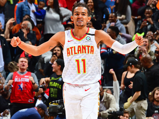 ATLANTA, GA - MARCH 11: Trae Young #11 of the Atlanta Hawks reacts to play on March 11, 2020 at State Farm Arena in Atlanta, Georgia. NOTE TO USER: User expressly acknowledges and agrees that, by downloading and/or using this Photograph, user is consenting to the terms and conditions of the Getty Images License Agreement. Mandatory Copyright Notice: Copyright 2020 NBAE