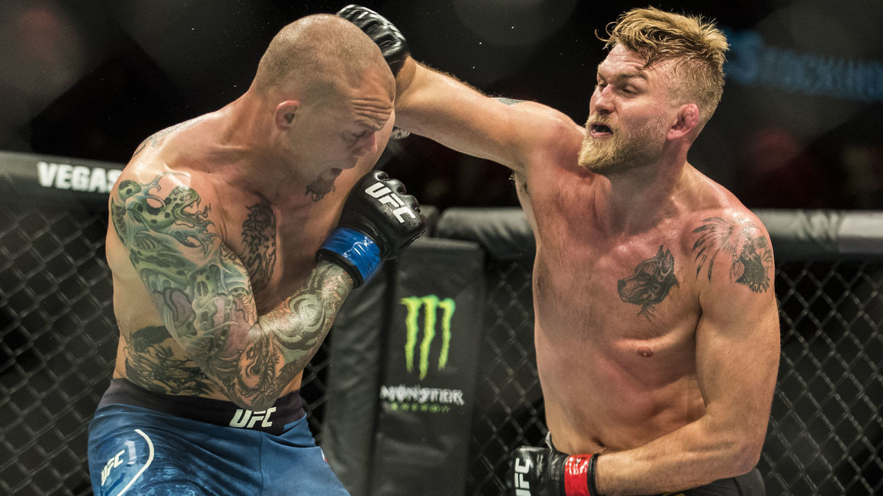 STOCKHOLM, SWEDEN - JUNE 01: Alexander Gustafsson (Right) lands a punch on Anthony Smith (Left) during the UFC Fight Night event at the Ericsson Globe Arena on June 1, 2019 in Stockholm, Sweden.