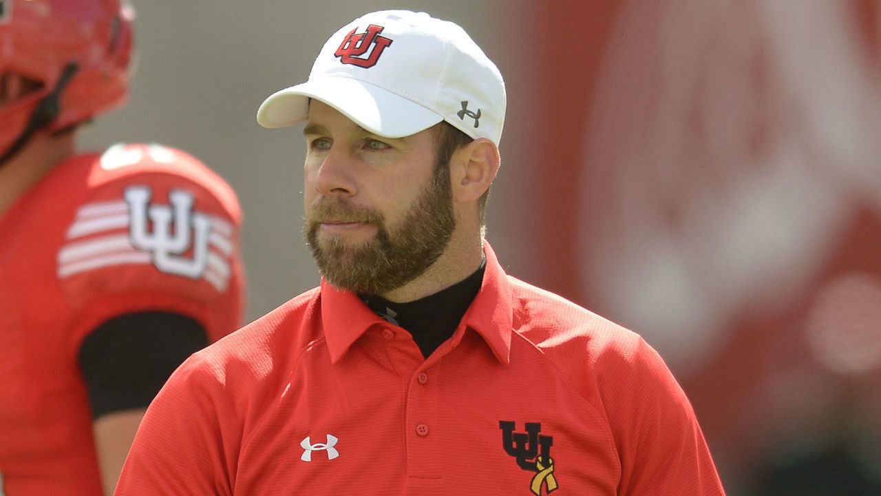 SALT LAKE CITY, UT - APRIL 13: Defensive Back coach Morgan Scalley before the Utah Utes Spring football game on April 13, 2019, at Rice-Eccles Stadium in Salt Lake City, Utah.