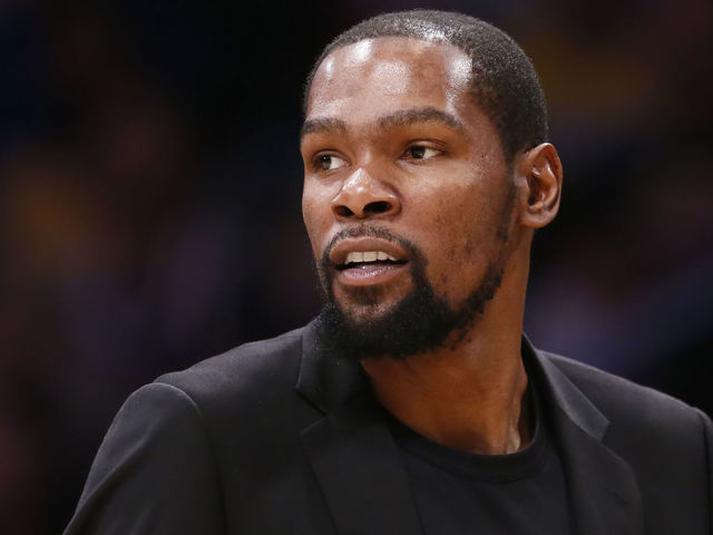 LOS ANGELES, CA - MARCH 10: Kevin Durant looks on during a game at the Staples Center on March 10, 2020 in Los Angeles, CA. Mandatory Credit: 2020 NBAE