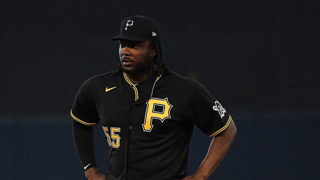 TAMPA, FLORIDA - FEBRUARY 24: Josh Bell #55 of the Pittsburgh Pirates looks on during the spring training game against the New York Yankees at Steinbrenner Field on February 24, 2020 in Tampa, Florida.