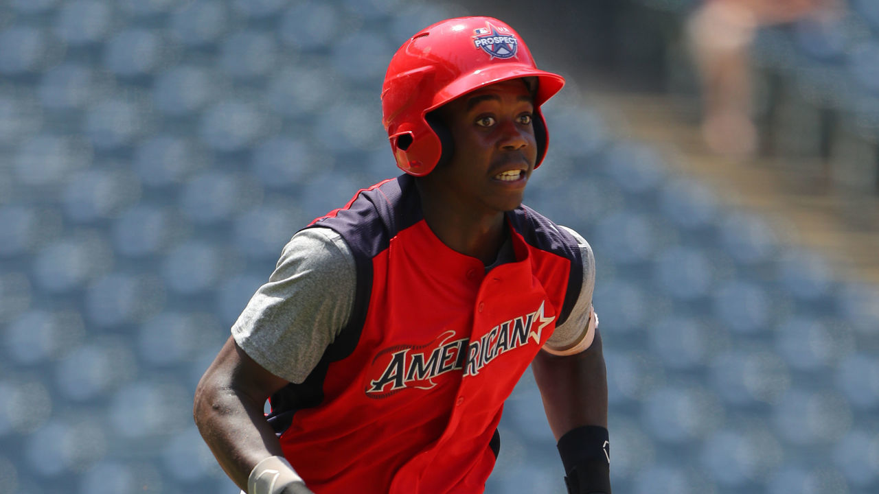 CLEVELAND, OH - JULY 06: Jordan Walker #9 runs during the High School All-Star Game at Progressive Field on Saturday, July 6, 2019 in Cleveland, Ohio.