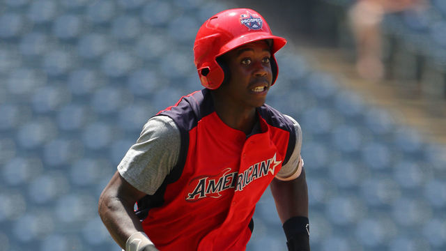CLEVELAND, OH - JULY 06: Jordan Walker #9 runs during the High School All-Star Game at Progressive Field on Saturday, July 6, 2019 in Cleveland, Ohio.