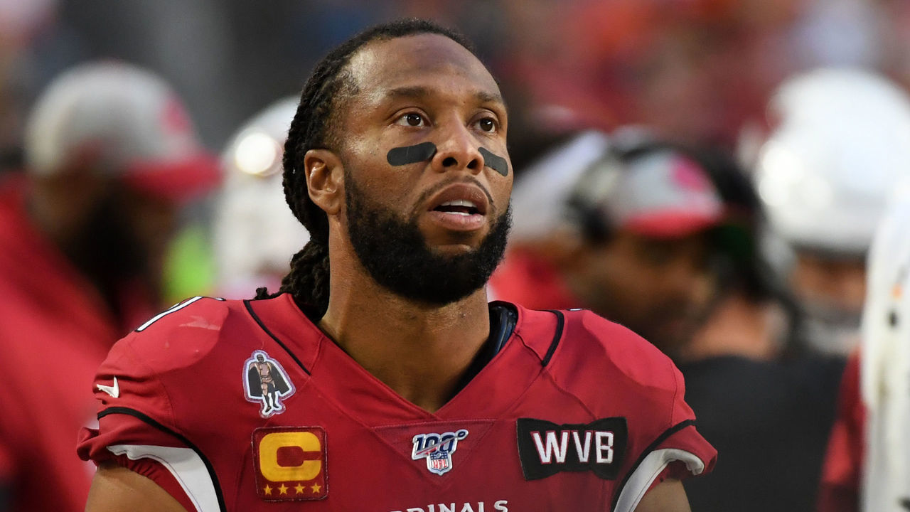 GLENDALE, ARIZONA - DECEMBER 15: Larry Fitzgerald #11 of the Arizona Cardinals looks at the scoreboard while standing on the sidelines during a game against the Cleveland Browns at State Farm Stadium on December 15, 2019 in Glendale, Arizona.