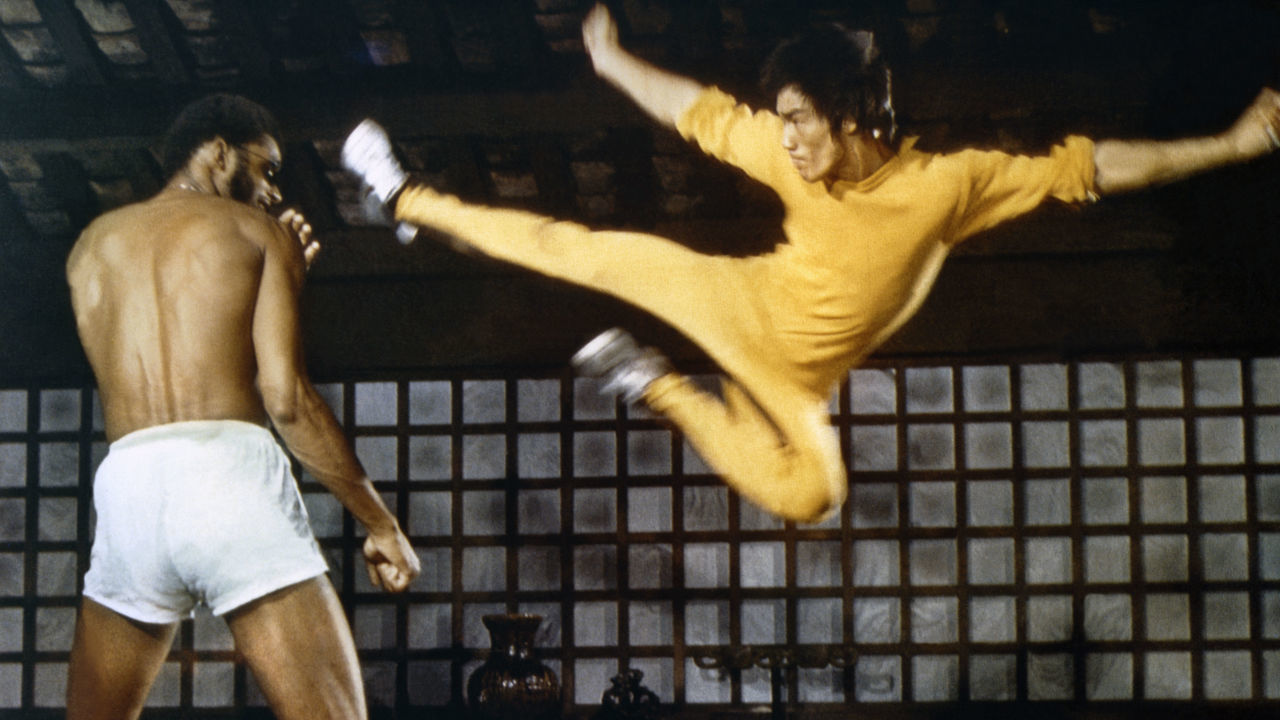 American actor Kareem Abdul-Jabbar and Chinese American martial artist and actor Bruce Lee on the set of Game of Death, written and directed by Robert Clouse.
