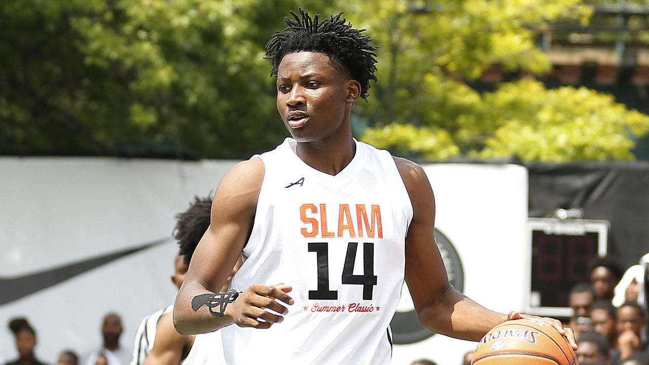 NEW YORK, NEW YORK - AUGUST 18: Jonathan Kuminga #14 of Team Jimma in action during the SLAM Summer Classic 2019 at Dyckman Park on August 18, 2019 in New York City.