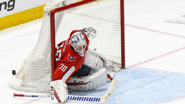 WASHINGTON, DC - FEBRUARY 20: Washington Capitals goaltender Braden Holtby (70) makes a third period save against the Montreal Canadiens on February 20, 2020 at the Capital One Arena in Washington, D.C.