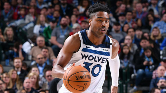 DALLAS, TX - FEBRUARY 24: Kelan Martin #30 of the Minnesota Timberwolves handles the ball against the Dallas Mavericks on February 24, 2020 at the American Airlines Center in Dallas, Texas. Mandatory Copyright Notice: Copyright 2020 NBAE