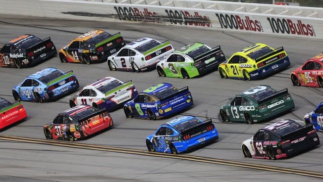TALLADEGA, AL - OCTOBER 14: General race action during the running of the 51st annual 1000Bulbs.com 500 on October 14, 2019 at Talladega Superspeedway in Talladega, Al.