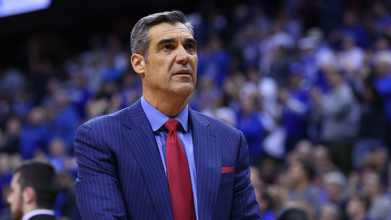 NEWARK, NJ - MARCH 04: Villanova Wildcats head coach Jay Wright during the second half of the college basketball game between the Seton Hall Pirates and the Villanova Wildcats on March 4, 2020 at the Prudential Center in Newark, NJ.